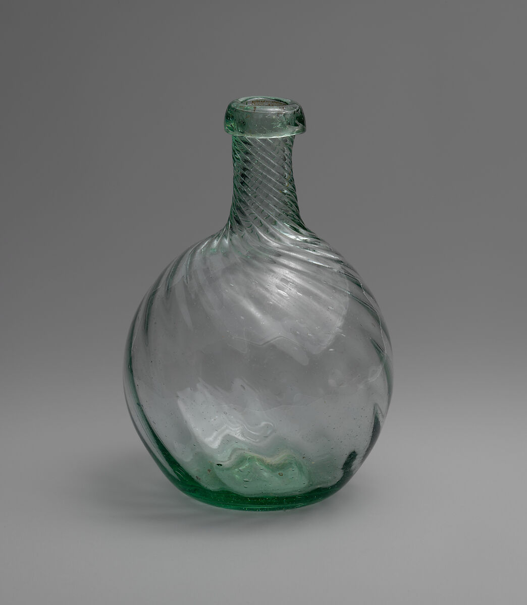 "Calabash" bottle, Glass; blown-molded, American 
