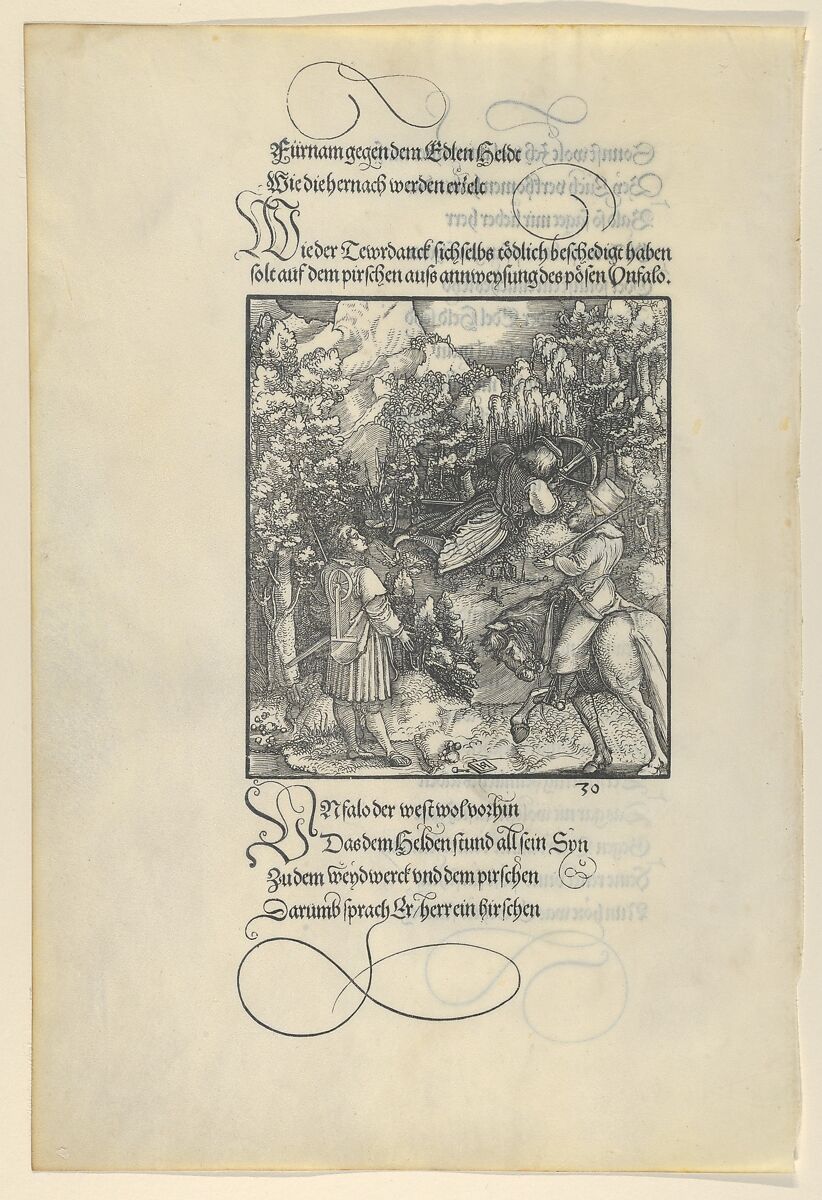 Unfalo Causing Theuerdanck to Fall into a Trap during a Hunt, from Theuerdanck, Hans Schäufelein (German, Nuremberg ca. 1480–ca. 1540 Nördlingen), Woodcut 