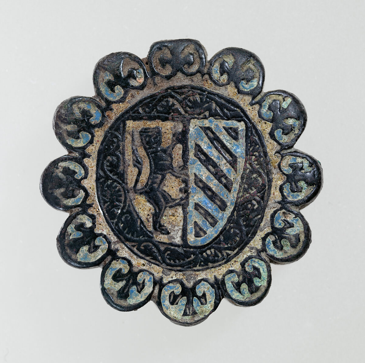 Sword Pommel, Copper alloy, enamel, probably French