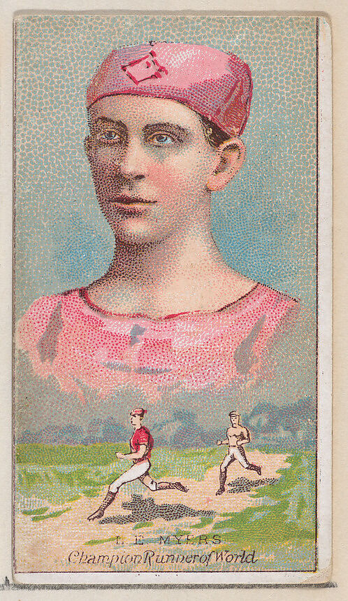 L.E. Myers, Champion Runner of the World, from the Champions of Games and Sports series (N184, Type 2) issued by W.S. Kimball & Co., Issued by W.S. Kimball &amp; Co., Commercial color lithograph 