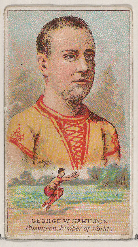 George W. Hamilton, Champion Jumper of the World, from the Champions of Games and Sports series (N184, Type 2) issued by W.S. Kimball & Co., Issued by W.S. Kimball &amp; Co., Commercial color lithograph 