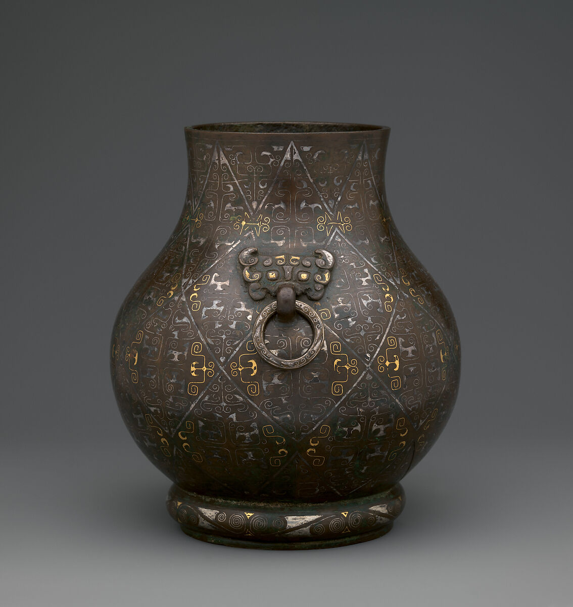 Archaic-style Vase (hu), Copper alloy, gold and silver inlays, China