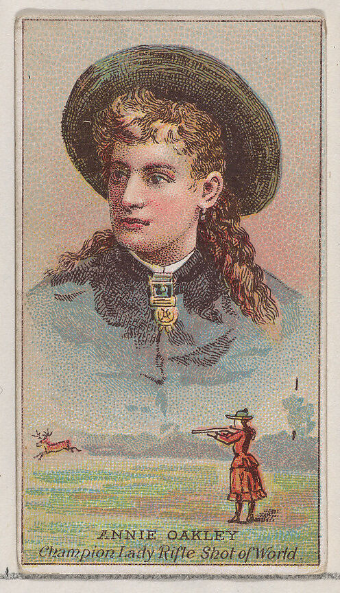 Annie Oakley, Champion Lady Rifle Shot of the World, from the Champions of Games and Sports series (N184, Type 2) issued by W.S. Kimball & Co., Issued by W.S. Kimball &amp; Co., Commercial color lithograph 