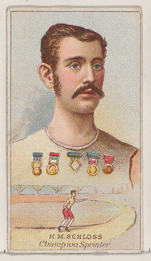 H.M. Schloss, Champion Sprinter, from the Champions of Games and Sports series (N184, Type 2) issued by W.S. Kimball & Co., Issued by W.S. Kimball &amp; Co., Commercial color lithograph 