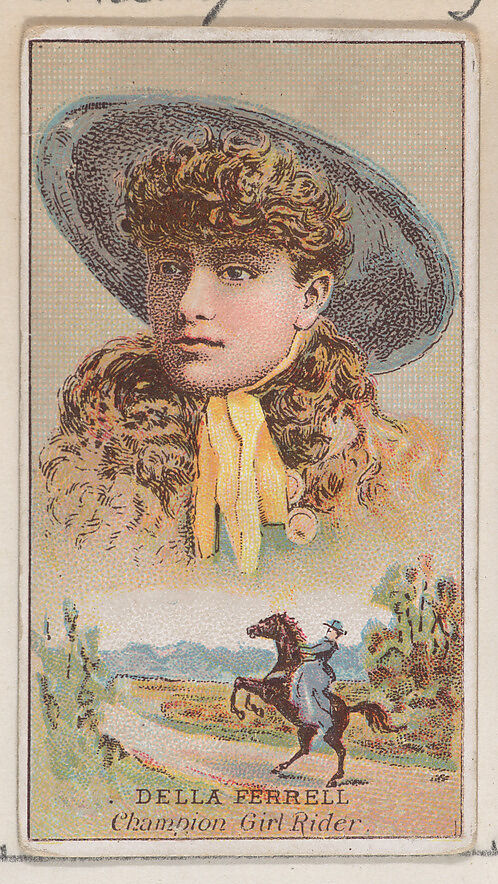 Della Ferrell, Champion Girl Rider, from the Champions of Games and Sports series (N184, Type 2) issued by W.S. Kimball & Co., Issued by W.S. Kimball &amp; Co., Commercial color lithograph 
