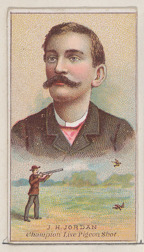 J.H. Jordan, Champion Live Pigeon Shot, from the Champions of Games and Sports series (N184, Type 2) issued by W.S. Kimball & Co., Issued by W.S. Kimball &amp; Co., Commercial color lithograph 