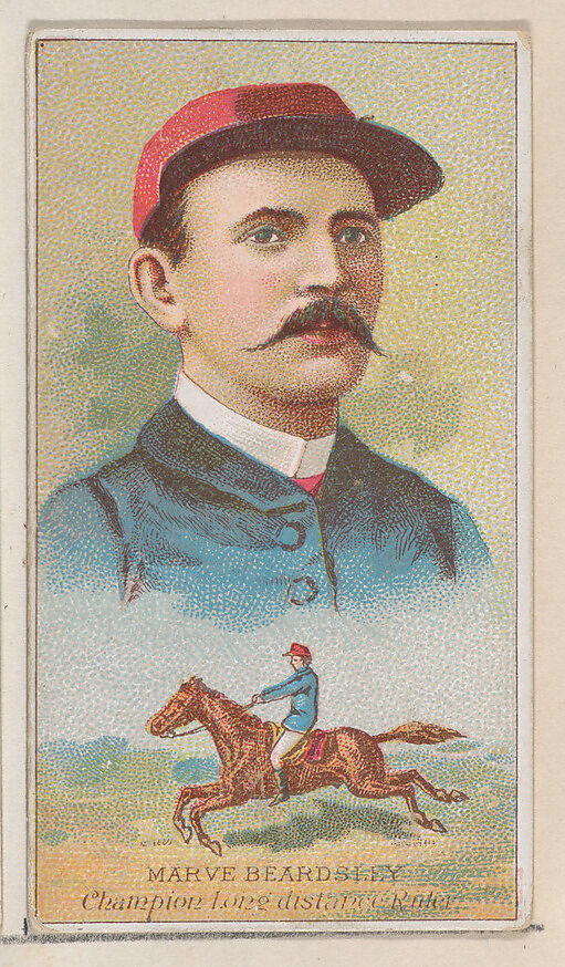 Marv Beardsley, Champion Long Distance Rider, from the Champions of Games and Sports series (N184, Type 2) issued by W.S. Kimball & Co., Issued by W.S. Kimball &amp; Co., Commercial color lithograph 