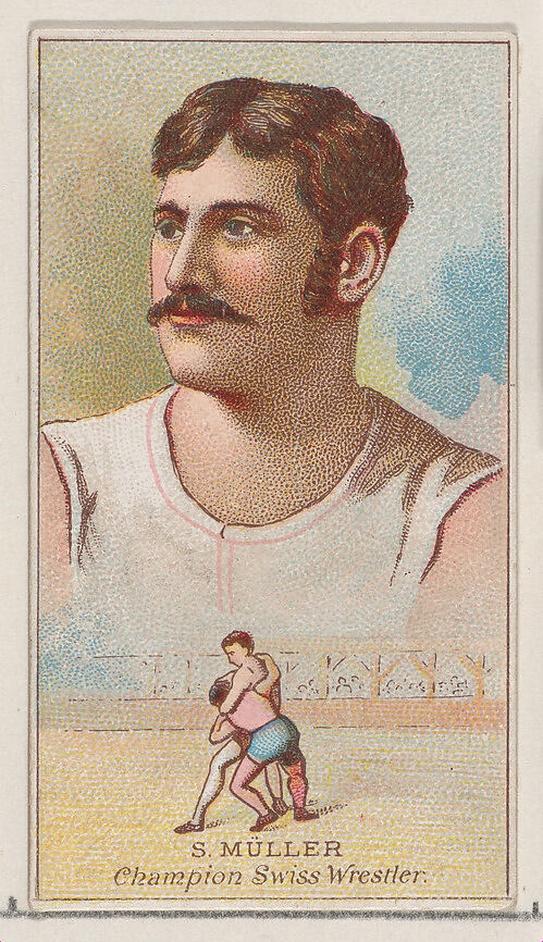 S. Muller, Champion Swiss Wrestler, from the Champions of Games and Sports series (N184, Type 2) issued by W.S. Kimball & Co., Issued by W.S. Kimball &amp; Co., Commercial color lithograph 