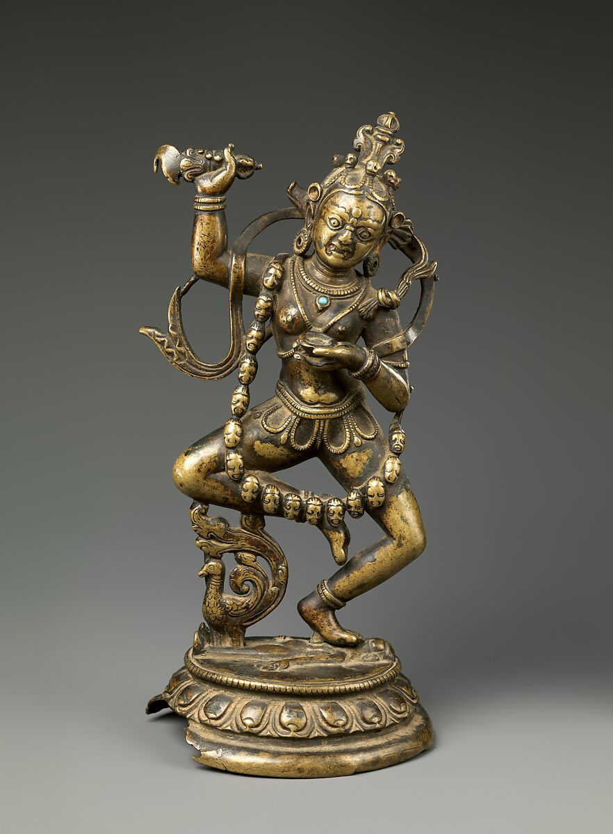 Vajravarahi in Wrathful Posture, Copper alloy with turquoise, silver, and colors, Central Tibet 