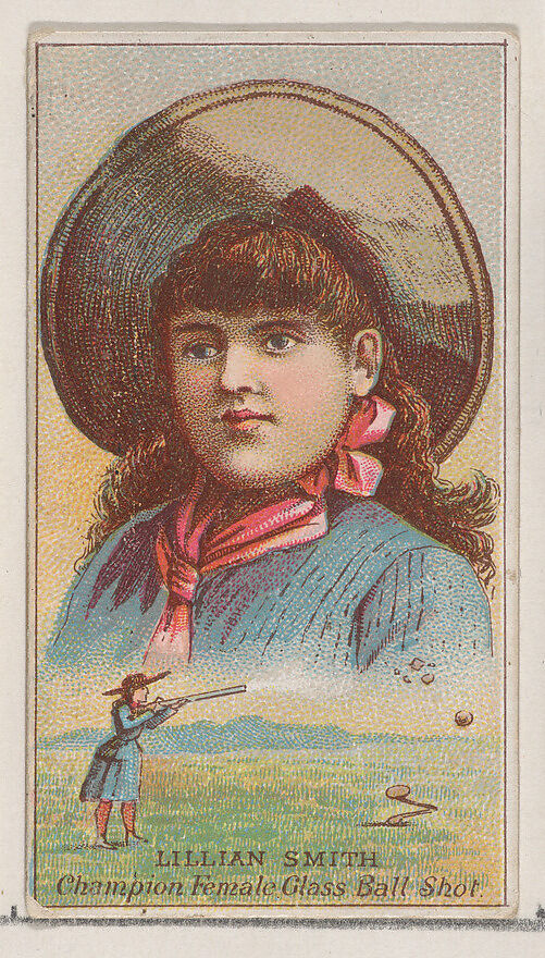 Lillian Smith, Champion Female Glass Ball Shot, from the Champions of Games and Sports series (N184, Type 2) issued by W.S. Kimball & Co., Issued by W.S. Kimball &amp; Co., Commercial color lithograph 