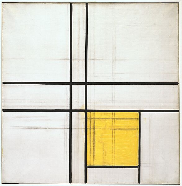 Composition with Double Lines and Yellow (unfinished), Piet Mondrian (Dutch, Amersfoort 1872–1944 New York), Oil and charcoal on canvas 