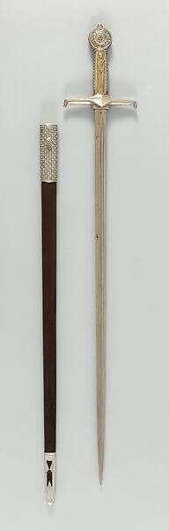 Academician Sword and Scabbard of Fernand Sabatté (1874–1940), Auguste Albert Herbemont (French, 1874–1953), Steel, nickel, silver, gold, wood, leather, French 