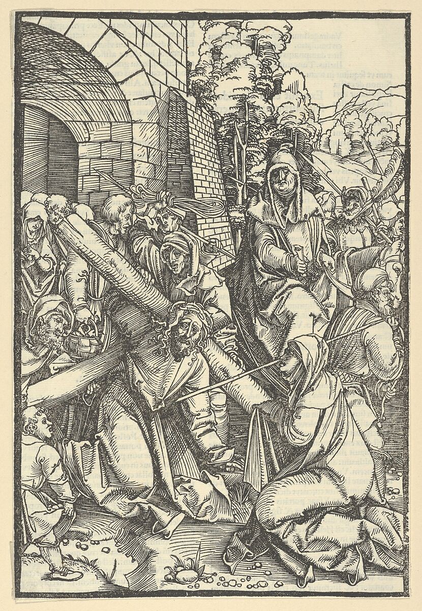 The Bearing of the Cross, from Speculum passionis domini nostri Ihesu Christi, Hans Schäufelein (German, Nuremberg ca. 1480–ca. 1540 Nördlingen), Woodcut 