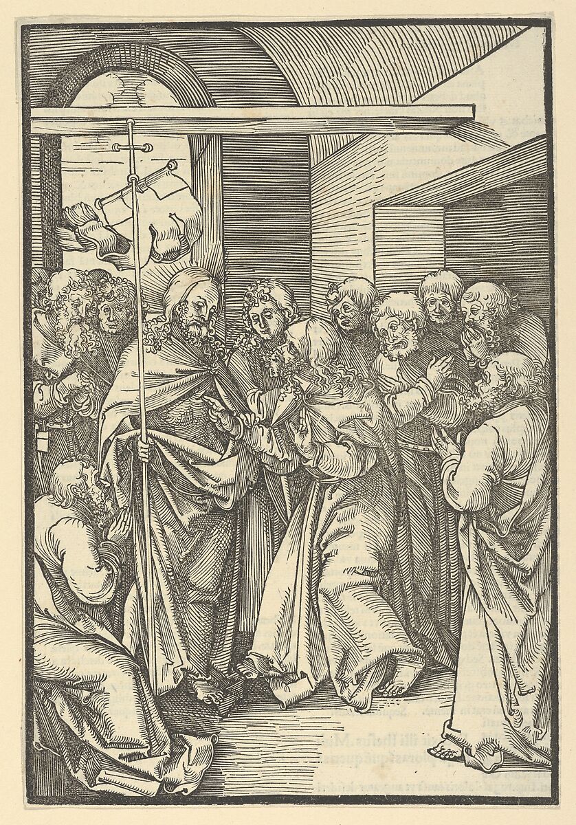 The Incredulity of Thomas, from Speculum passionis domini nostri Ihesu Christi, Hans Schäufelein (German, Nuremberg ca. 1480–ca. 1540 Nördlingen), Woodcut 