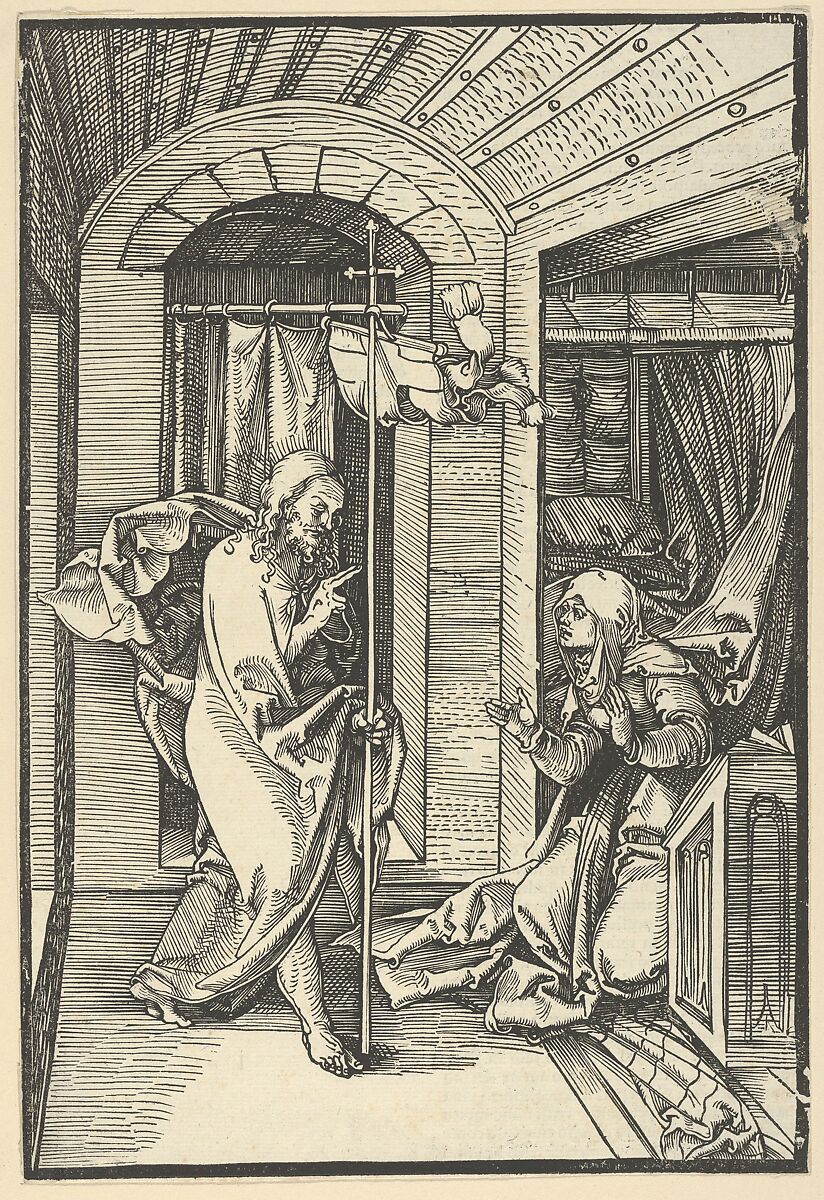 Christ Appearing to his Mother, from Speculum passionis domini nostri Ihesu Christi, Hans Schäufelein (German, Nuremberg ca. 1480–ca. 1540 Nördlingen), Woodcut 