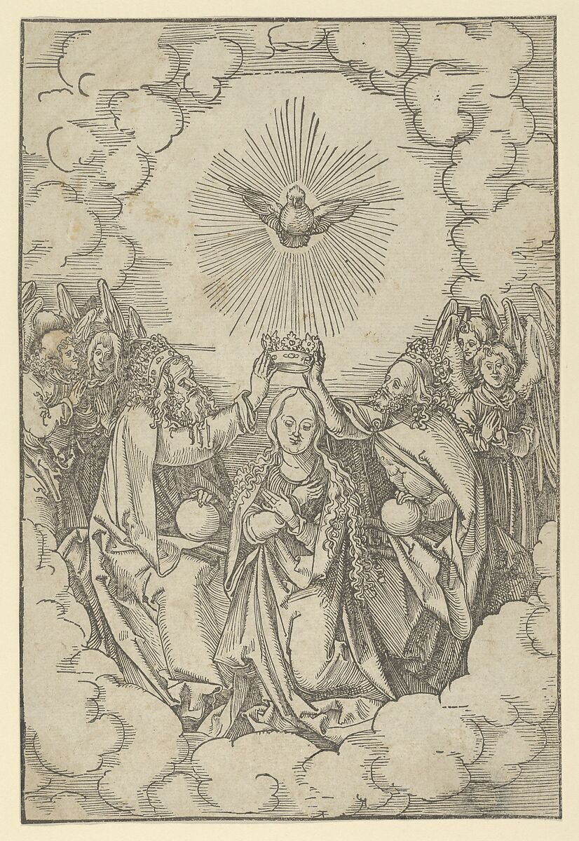 The Coronation of Mary, from Speculum passionis domini nostri Ihesu Christi, Hans Schäufelein (German, Nuremberg ca. 1480–ca. 1540 Nördlingen), Woodcut 