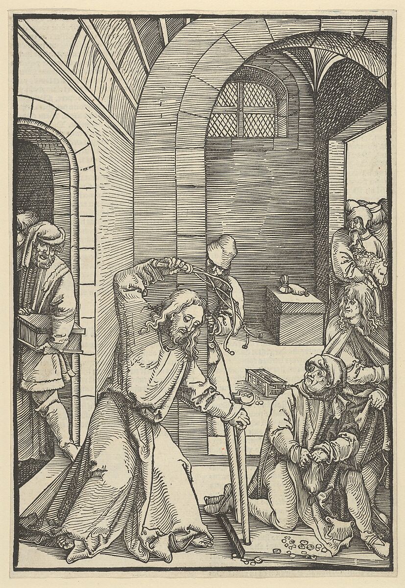 Christ Purifying the Temple, from "Speculum passionis domini nostri Ihesu Christi", Hans Schäufelein (German, Nuremberg ca. 1480–ca. 1540 Nördlingen), Woodcut 