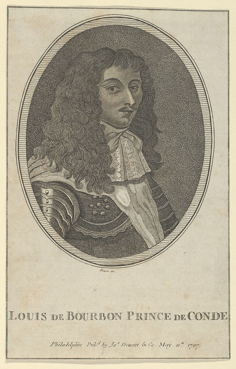 Louis de Bourbon, Prince de Condé, Joseph Bowes (American, active Philadelphia, 1796–98), Stipple engraving 