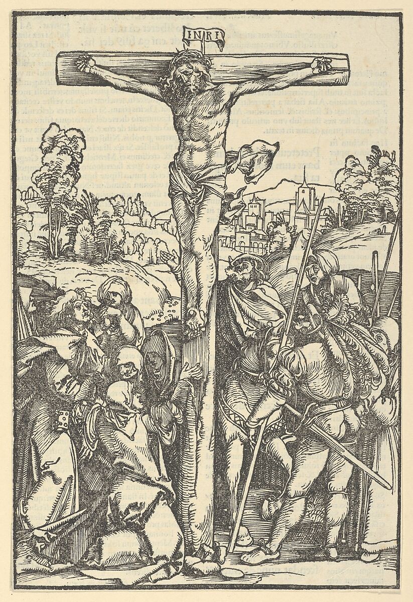 The Crucifixion, from Der beschlossen gart des rosenkranzes marie, Hans Schäufelein (German, Nuremberg ca. 1480–ca. 1540 Nördlingen), Woodcut 