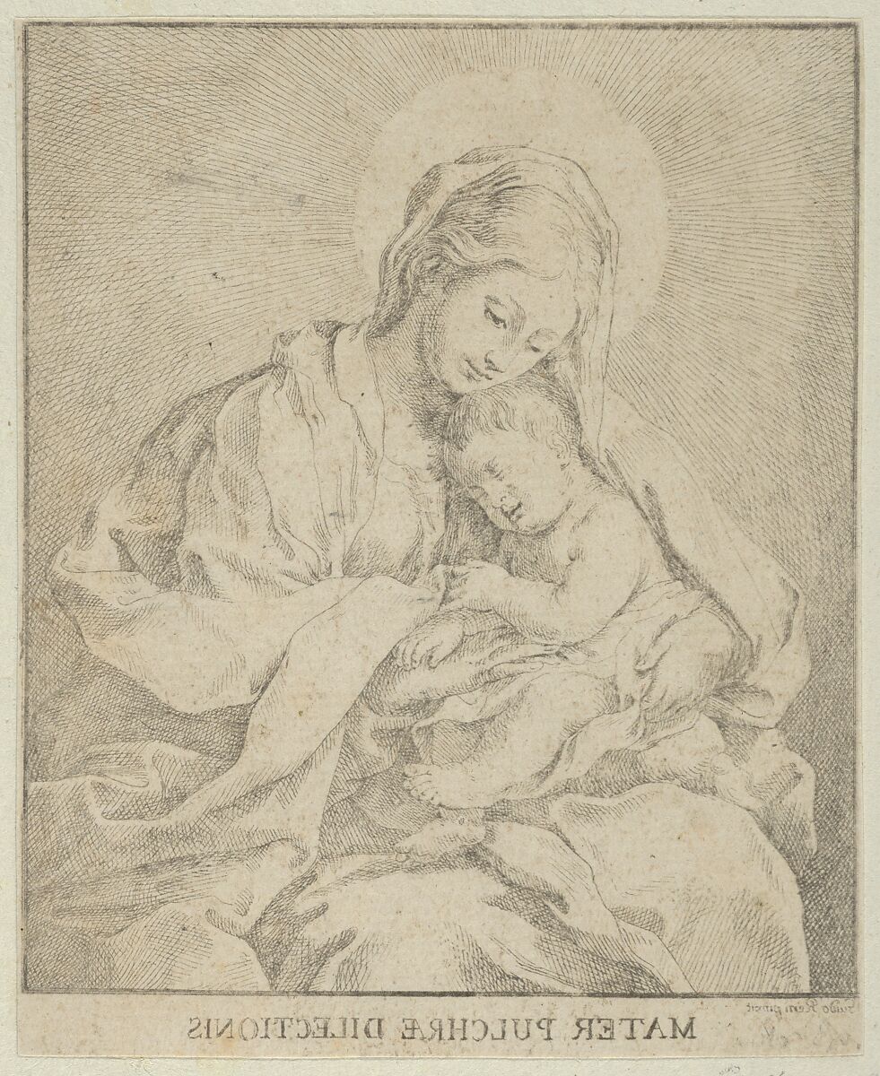 The Virgin holding the infant Christ, after Reni, counterproof, Johann Christoph Winkler (German, Augsburg 1701–ca. 1770 Vienna), Etching, counterproof 