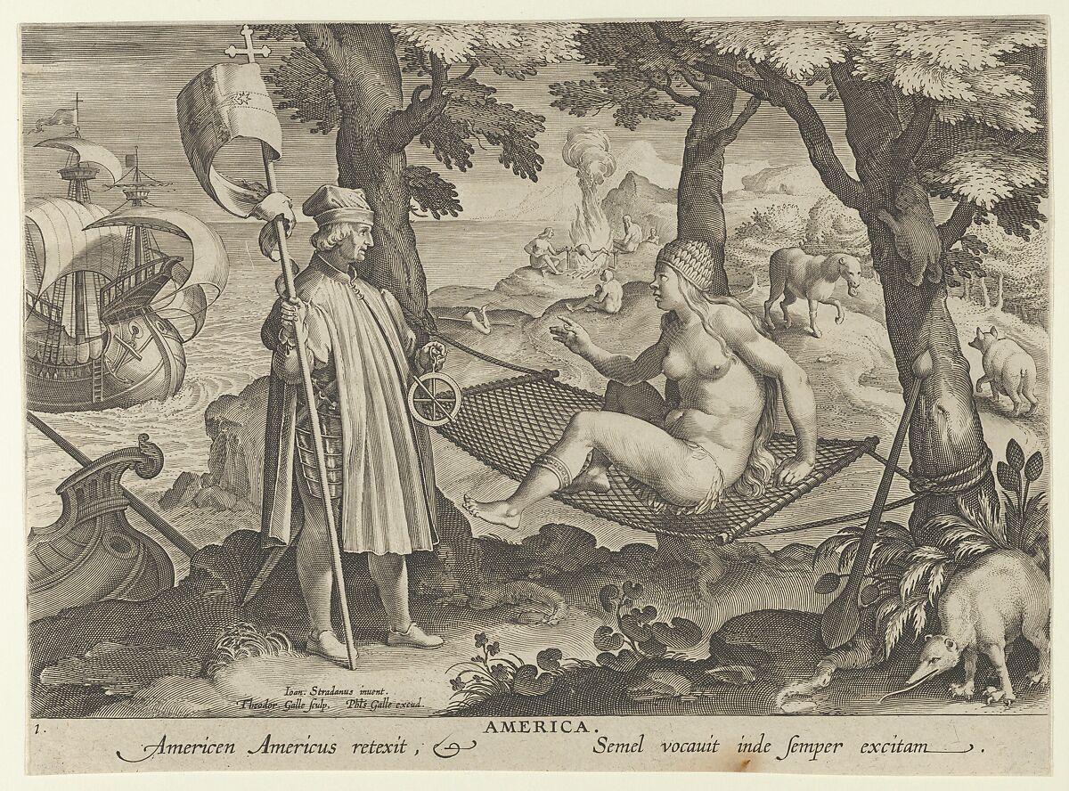 Allegory of America, from New Inventions of Modern Times (Nova Reperta), plate 1 of 19, Theodoor Galle (Netherlandish, Antwerp 1571–1633 Antwerp), Engraving 