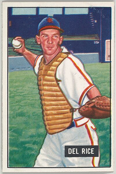 Del Rice, Catcher, St. Louis Cardinals, from Picture Cards, series 5 (R406-5) issued by Bowman Gum, Issued by Bowman Gum Company, Commercial color lithograph 