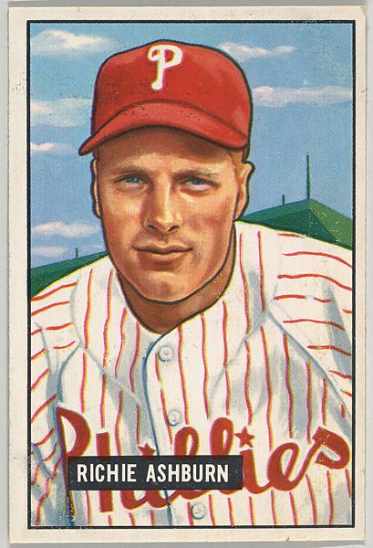 Issued by Bowman Gum Company, Richie Ashburn, Outfield, Philadelphia  Phillies, from Picture Cards, series 5 (R406-5) issued by Bowman Gum