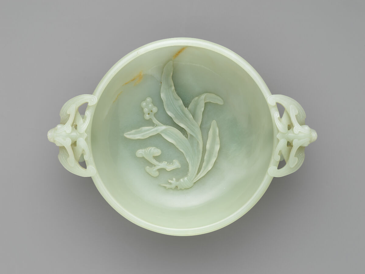 Bowl with sacred lily, Jade (nephrite), China