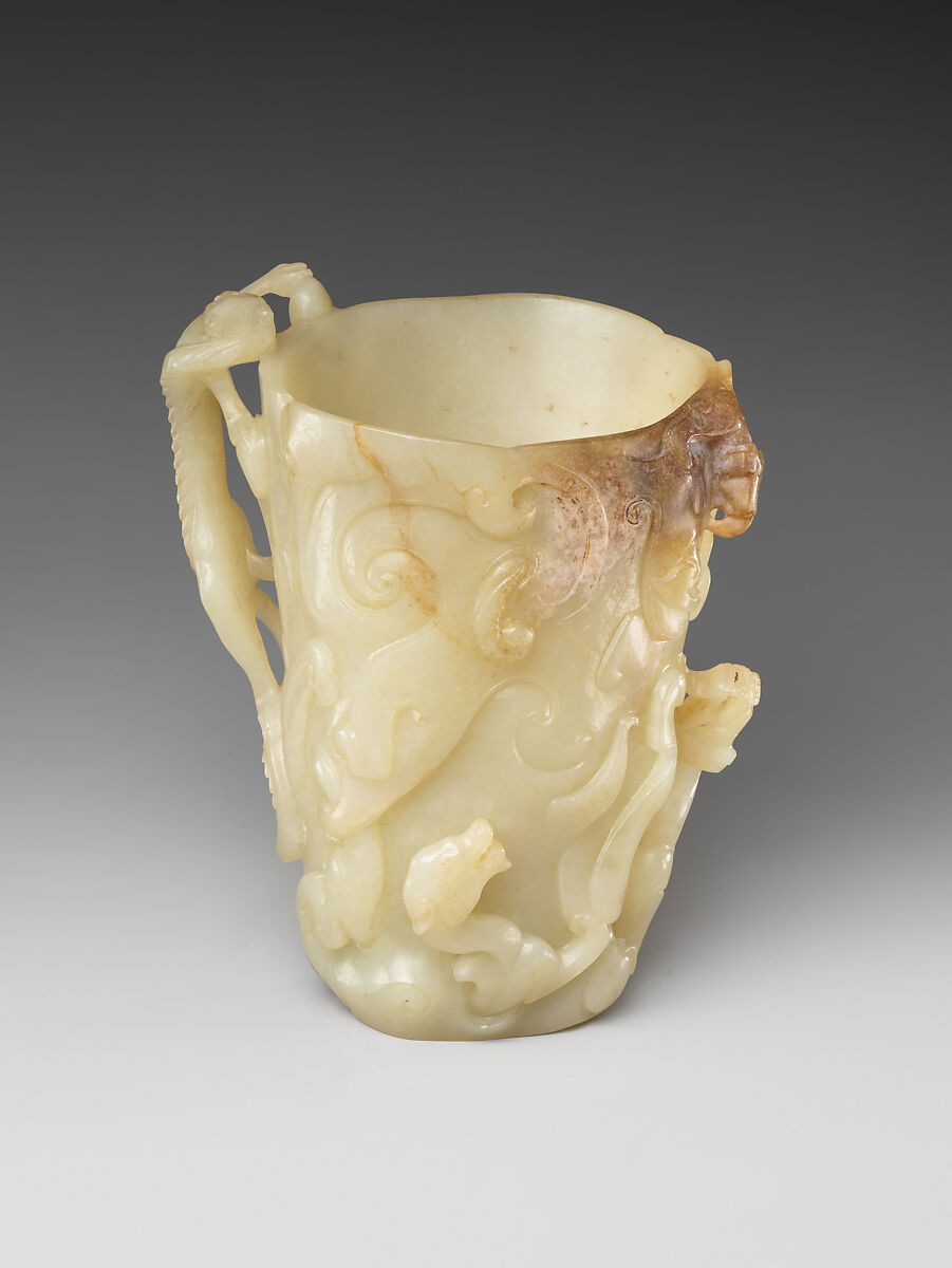 Libation cup with chi dragons, Jade (nephrite), China