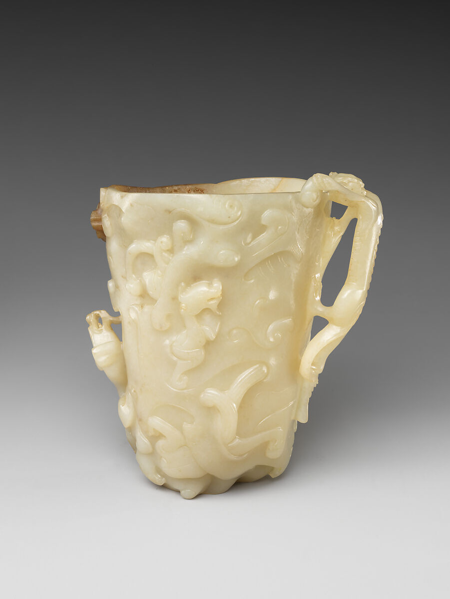 Libation cup with chi dragons, Jade (nephrite), China 