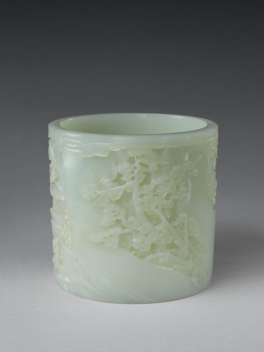 Brush pot with jade-handled brush, White jade, China