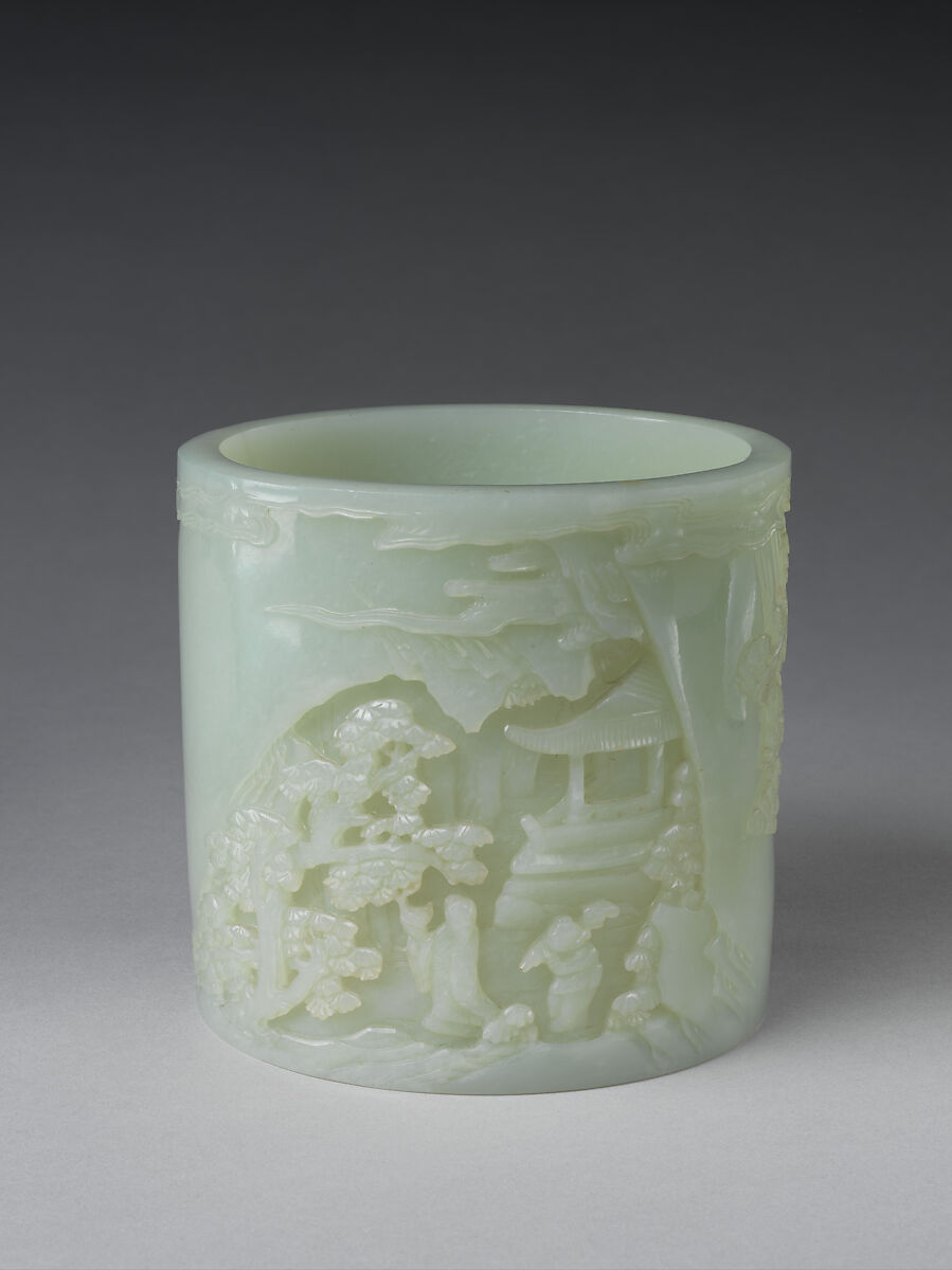 Brush pot with jade-handled brush, White jade, China