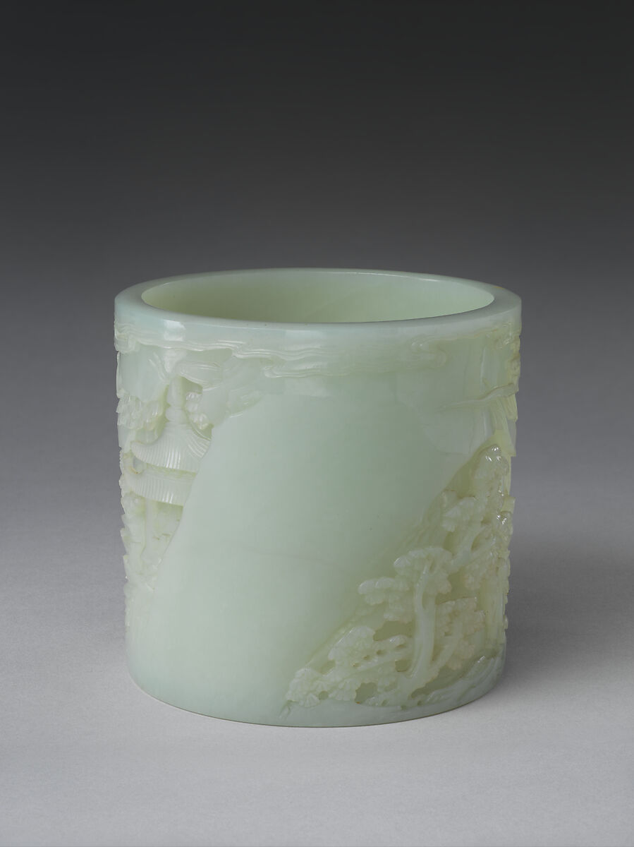 Brush pot with jade-handled brush, White jade, China