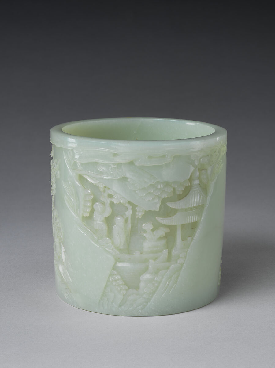 Brush pot with jade-handled brush, White jade, China