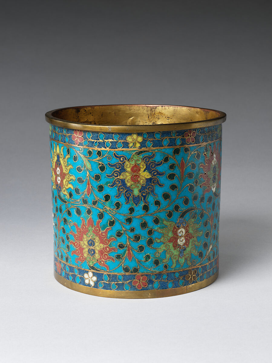 Brush pot, Cloisonné enamel and gilt, China 