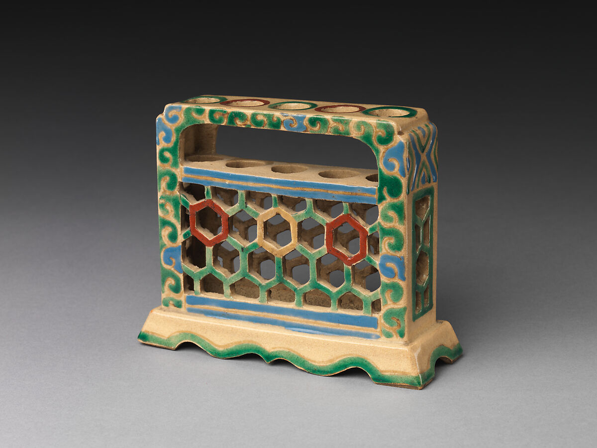 Brush holder, Stoneware with polychrome enamels (Ko-Kiyomizu ware), Japan