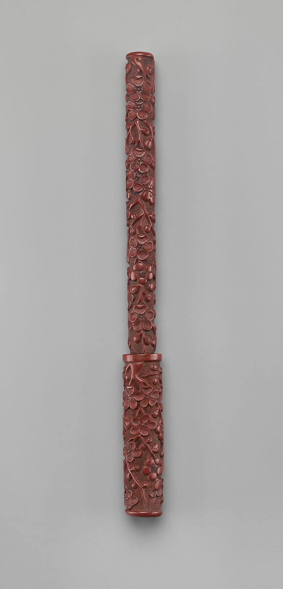Brush with plum blossoms, Carved red lacquer, China
