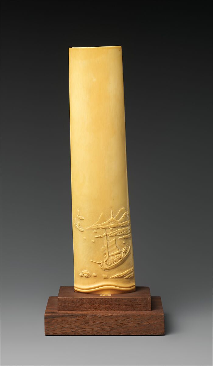 Wrist rest with seascape and eight immortals, Ivory, China