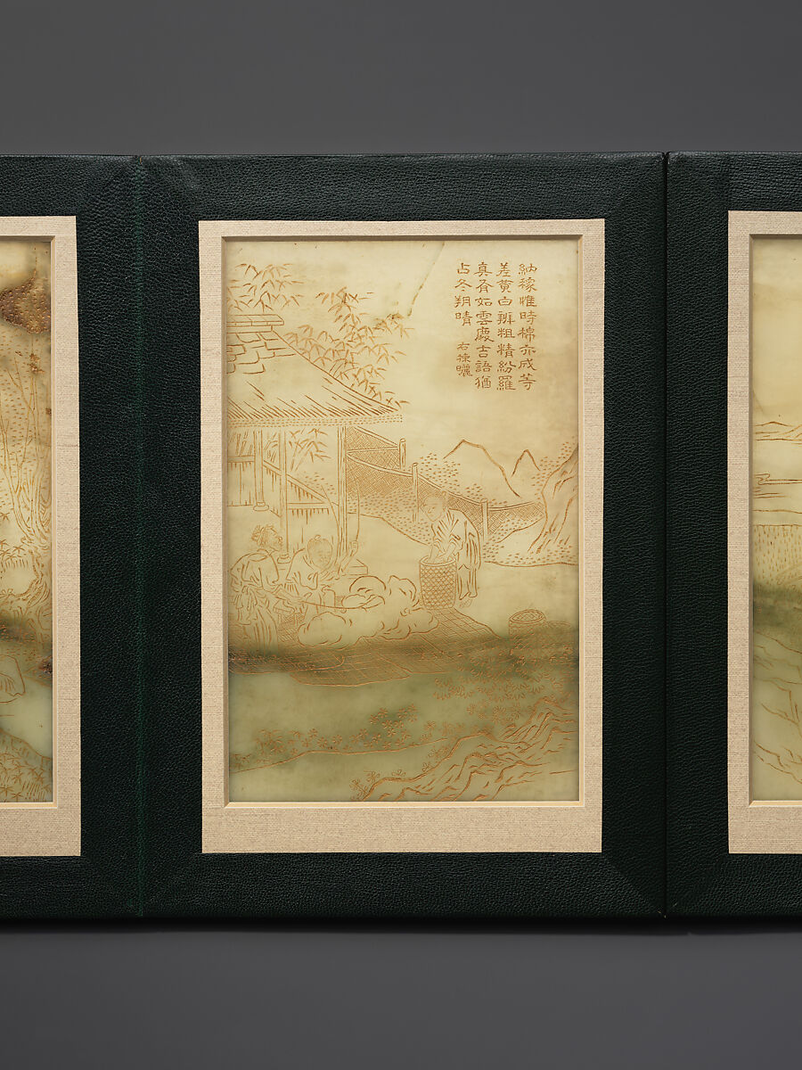 Album of Illustrated Cotton Production and poems composed by the Qianlong Emperor, Jade (nephrite), China