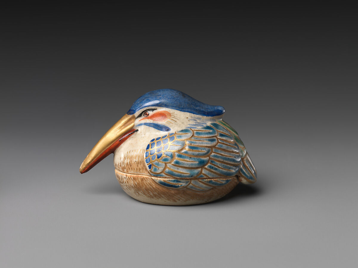 Incense Container (Kōgō) in the Shape of a Bird, Miyagawa Chōzō (Japanese, 1797–1860), Stoneware with polychrome enamels over a transparent glaze (Kyoto ware), Japan 