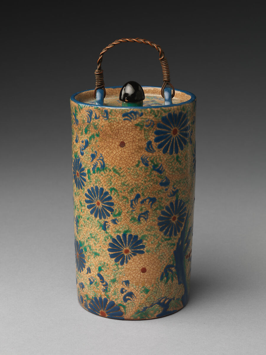 Wine ewer with stopper (Tokkuri), Stoneware with polychrome enamels (Ko-Kiyomizu ware), Japan