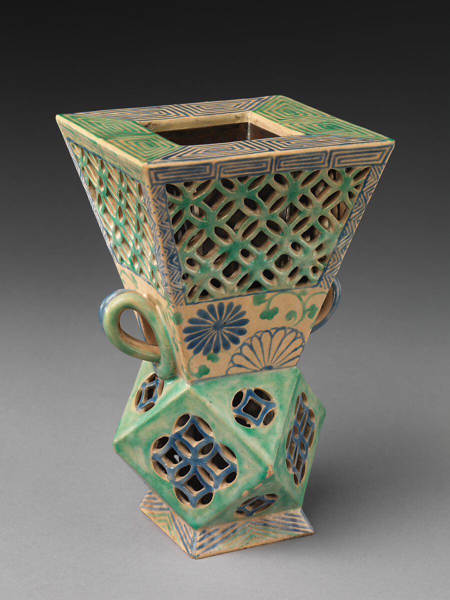 Vessel with openwork design, Stoneware with polychrome enamels (Ko-Kiyomizu), Japan
