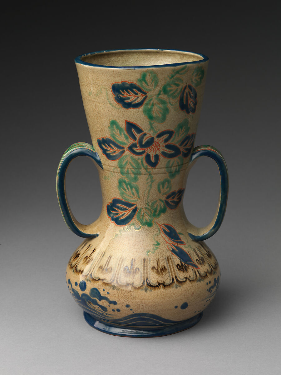 Vase with handles, Stoneware with polychrome enamels (Ko-Kiyomizu ware), Japan