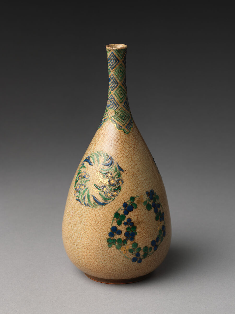 Sake bottle with flower medallions, Stoneware (Ko-Kiyomizu ware), Japan 