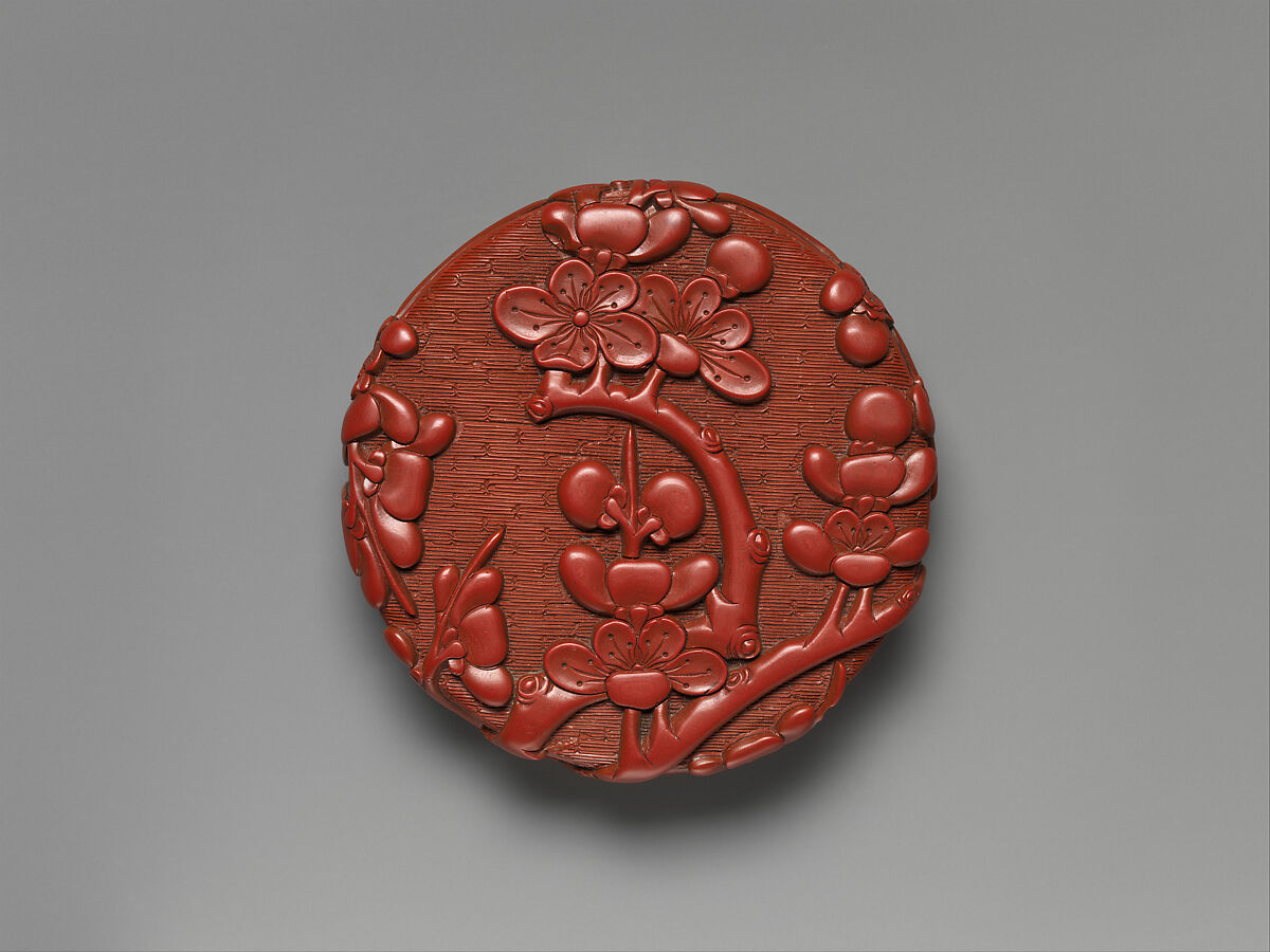 Box with plum spray, Carved red lacquer, China
