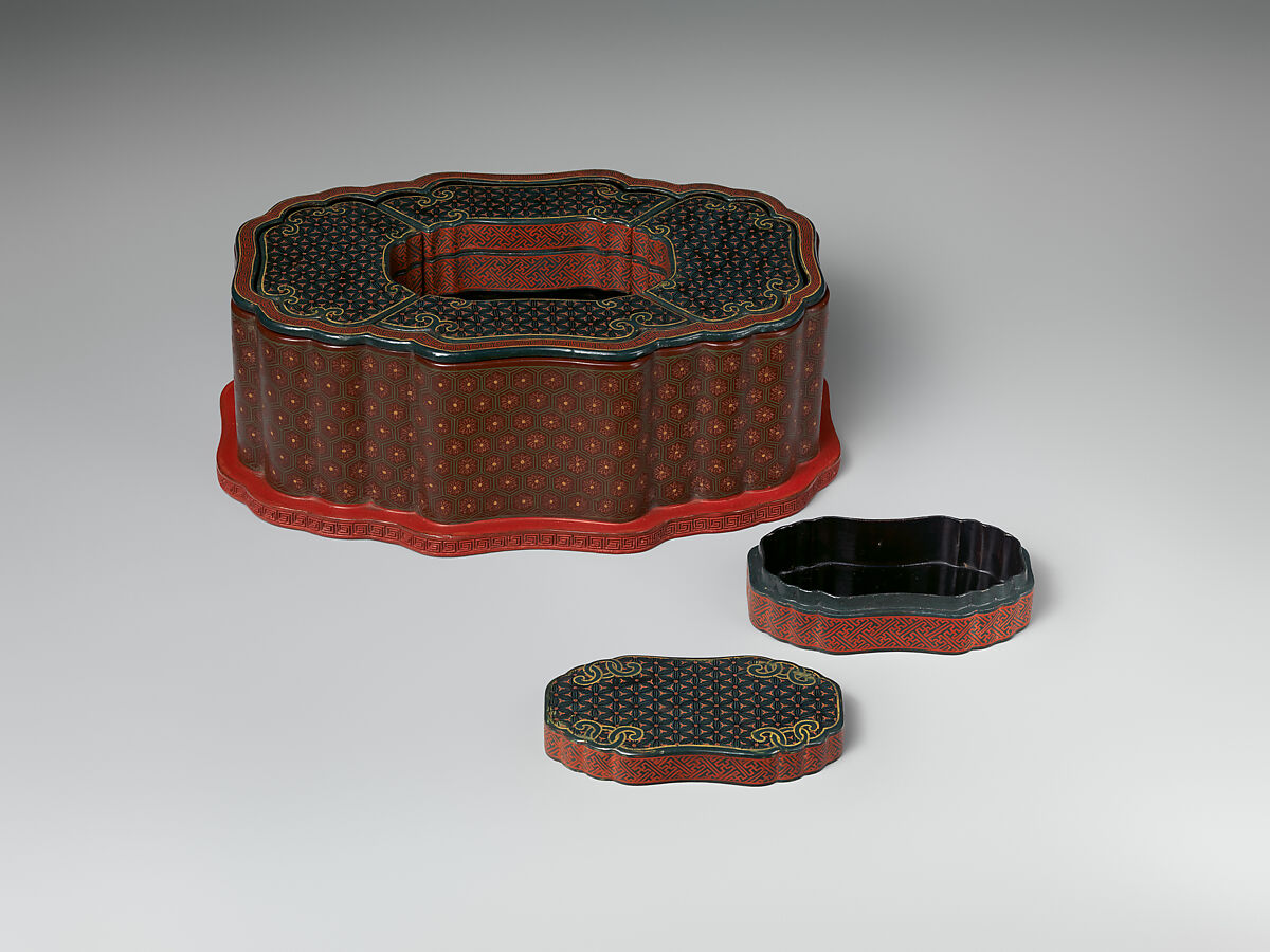 Set of boxes, Carved red lacquer; interior boxes painted and gilded, China