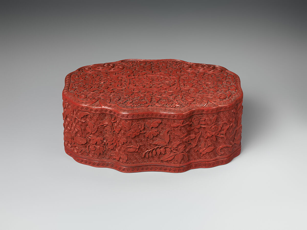 Set of boxes, Carved red lacquer; interior boxes painted and gilded, China 
