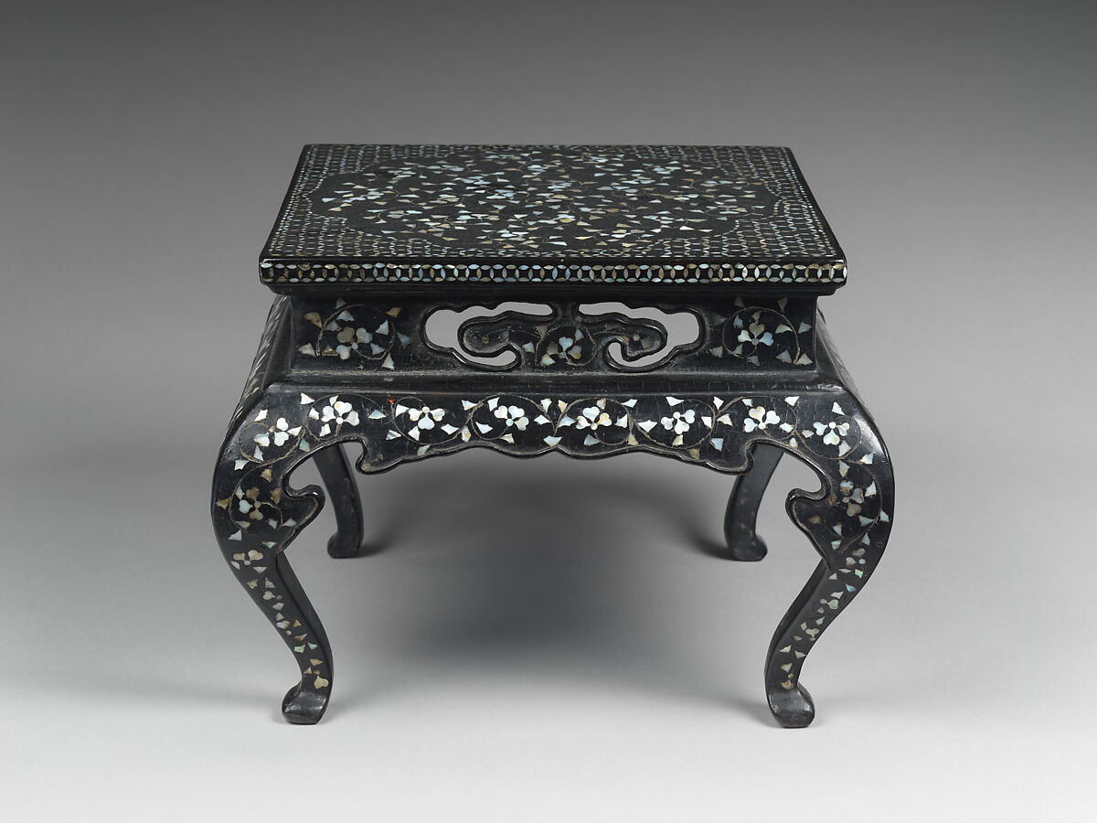 Table decorated with floral scroll, Lacquer inlaid with mother-of-pearl and metal wire, Korea
