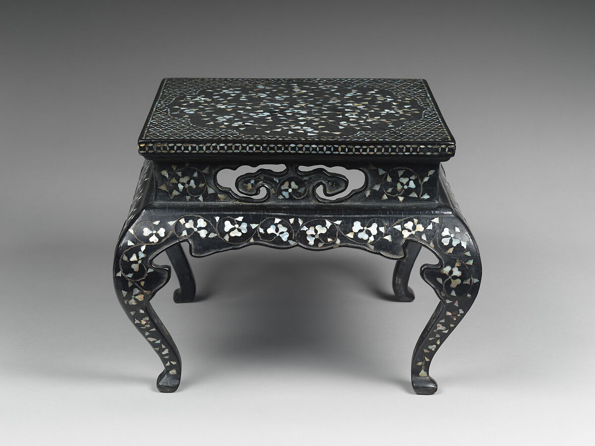 Table decorated with floral scroll, Lacquer inlaid with mother-of-pearl and metal wire, Korea