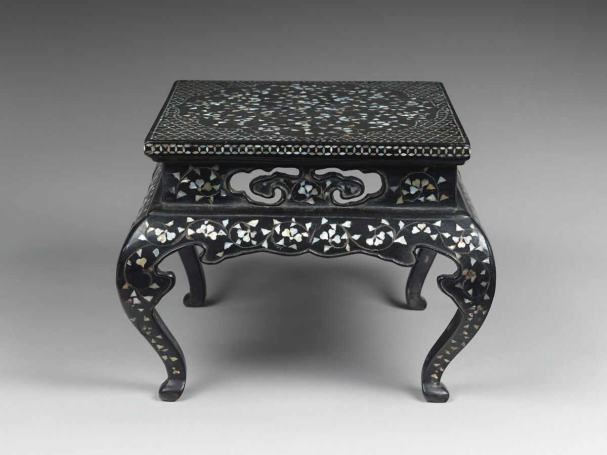Table decorated with floral scroll, Lacquer inlaid with mother-of-pearl and metal wire, Korea